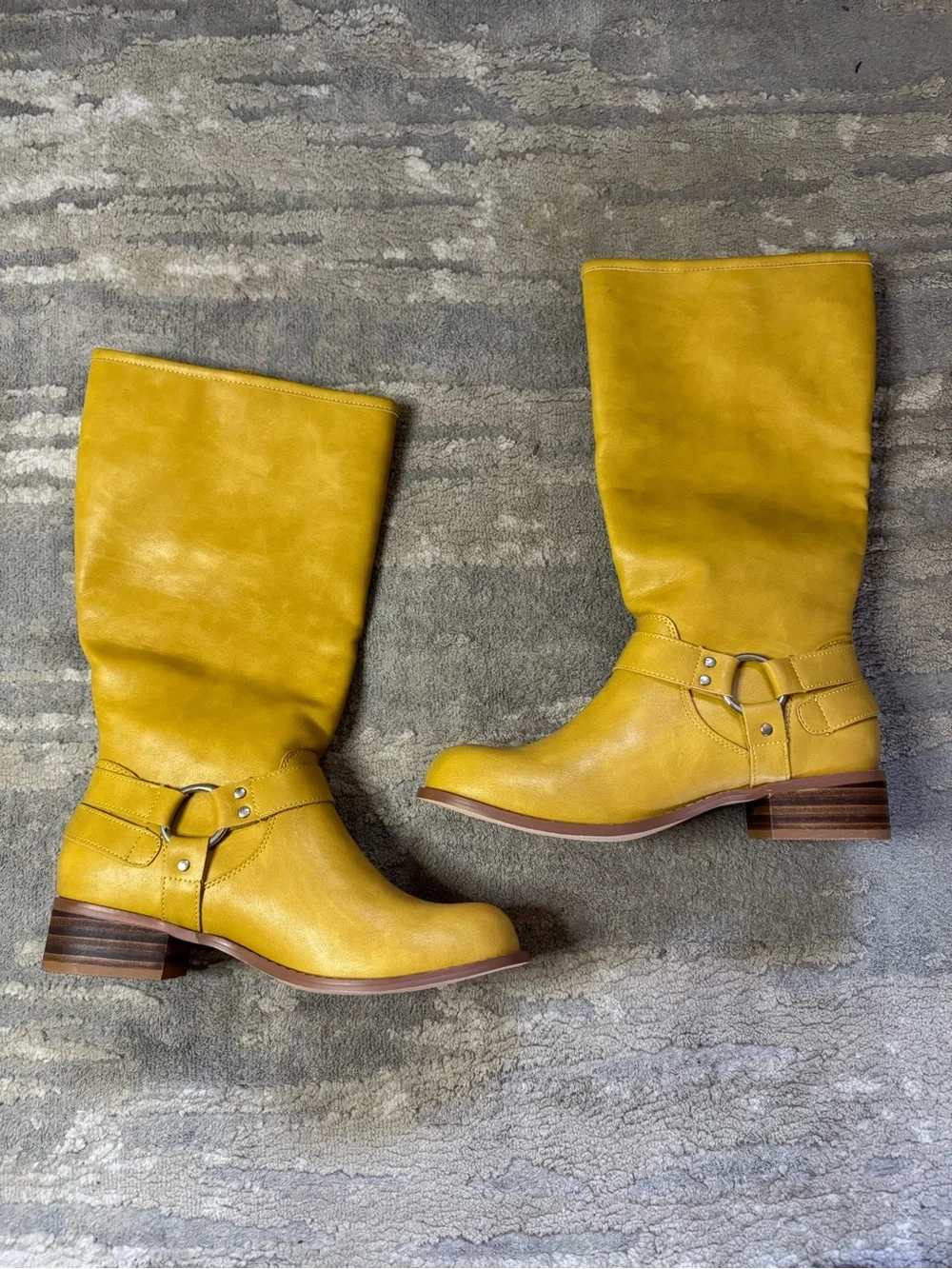 Women's Yellow Mid-Calf Buckle Boots